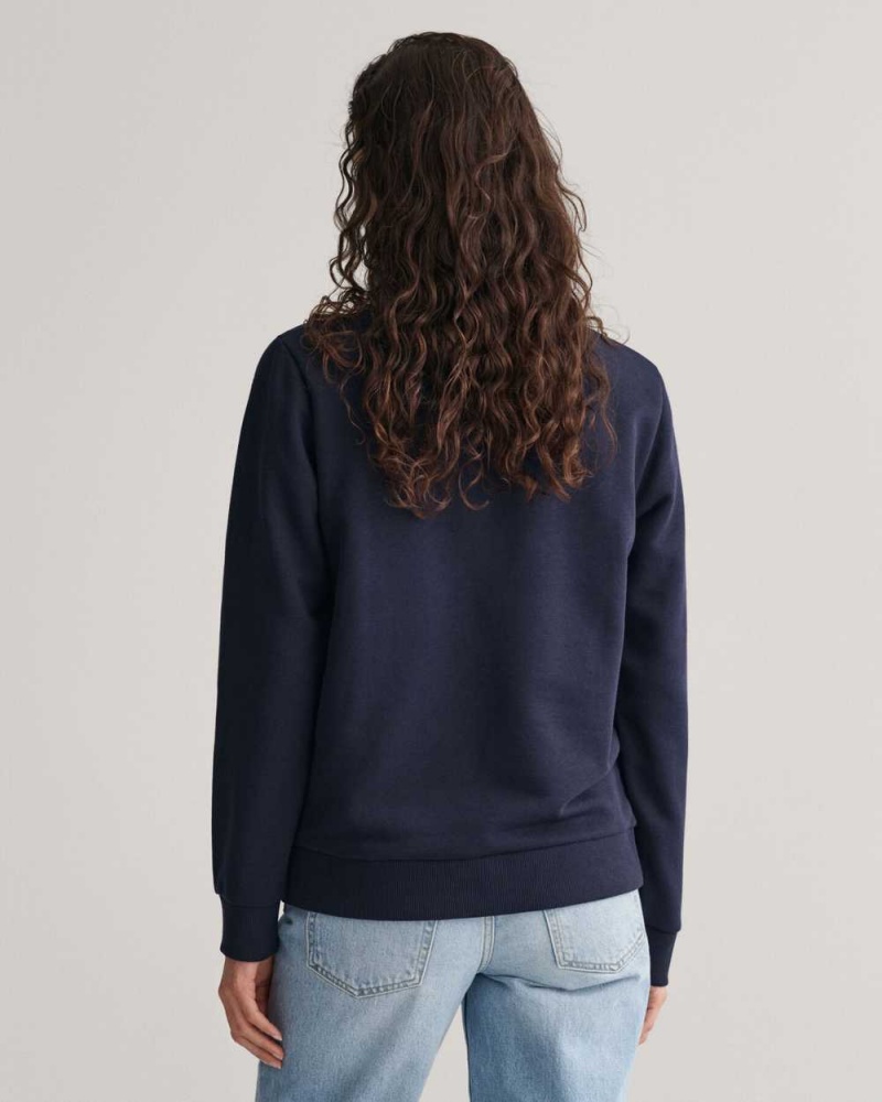 Gant Tonal Archive Shield Women's Sweatshirts Evening Blue | DBGQX-1364