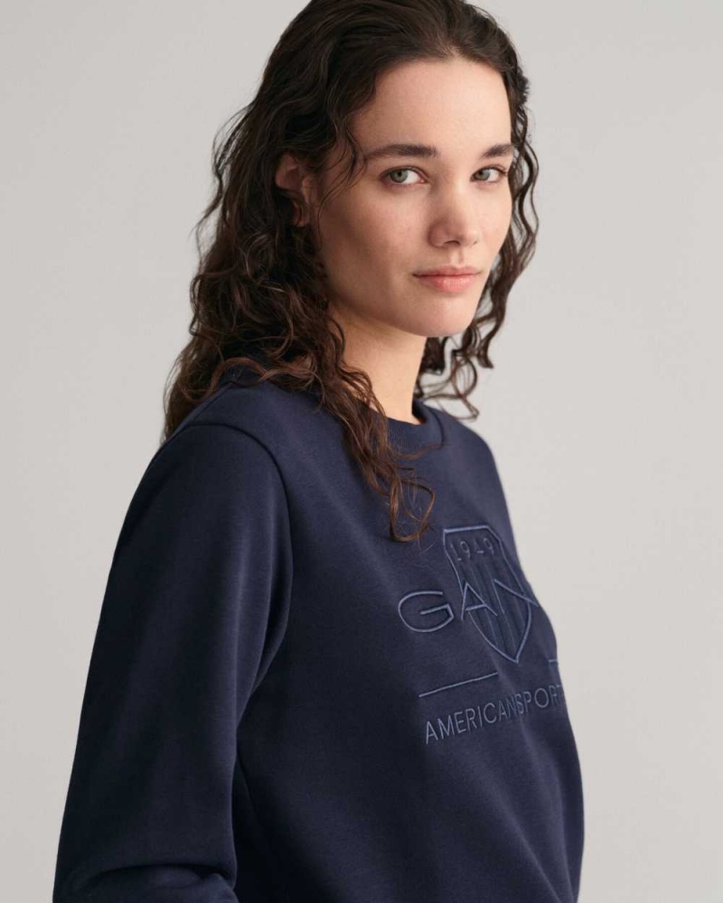 Gant Tonal Archive Shield Women's Sweatshirts Evening Blue | DBGQX-1364