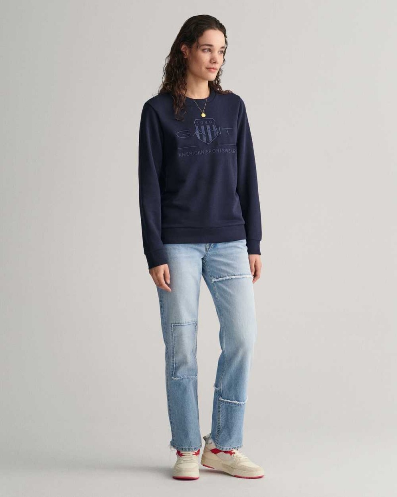 Gant Tonal Archive Shield Women's Sweatshirts Evening Blue | DBGQX-1364