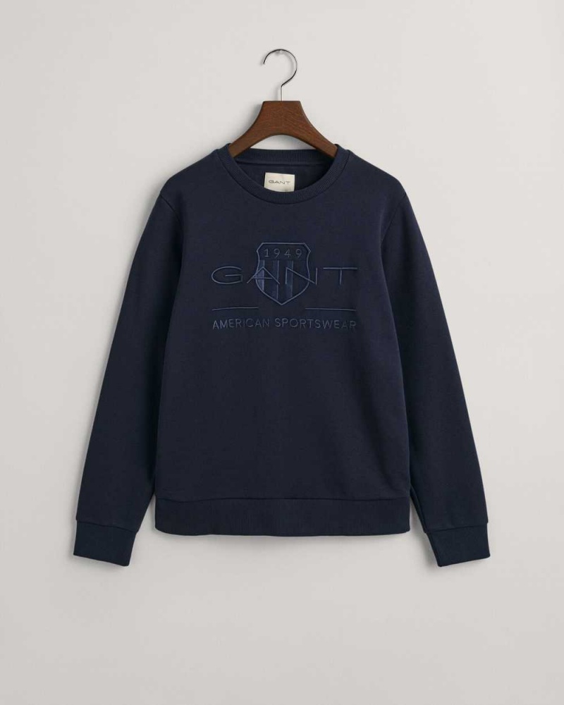 Gant Tonal Archive Shield Women's Sweatshirts Evening Blue | DBGQX-1364