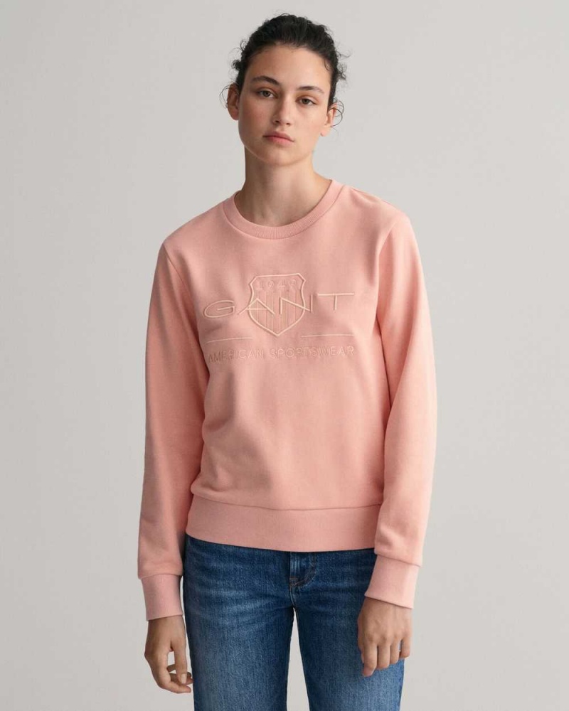 Gant Tonal Archive Shield Women\'s Sweatshirts Guava Orange | XJVSE-1270