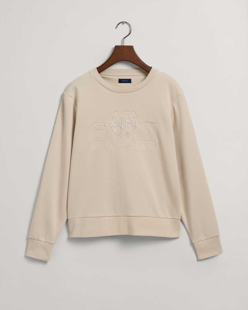 Gant Tonal Archive Shield Women's Sweatshirts Light Gray Brown | NBCGP-9016