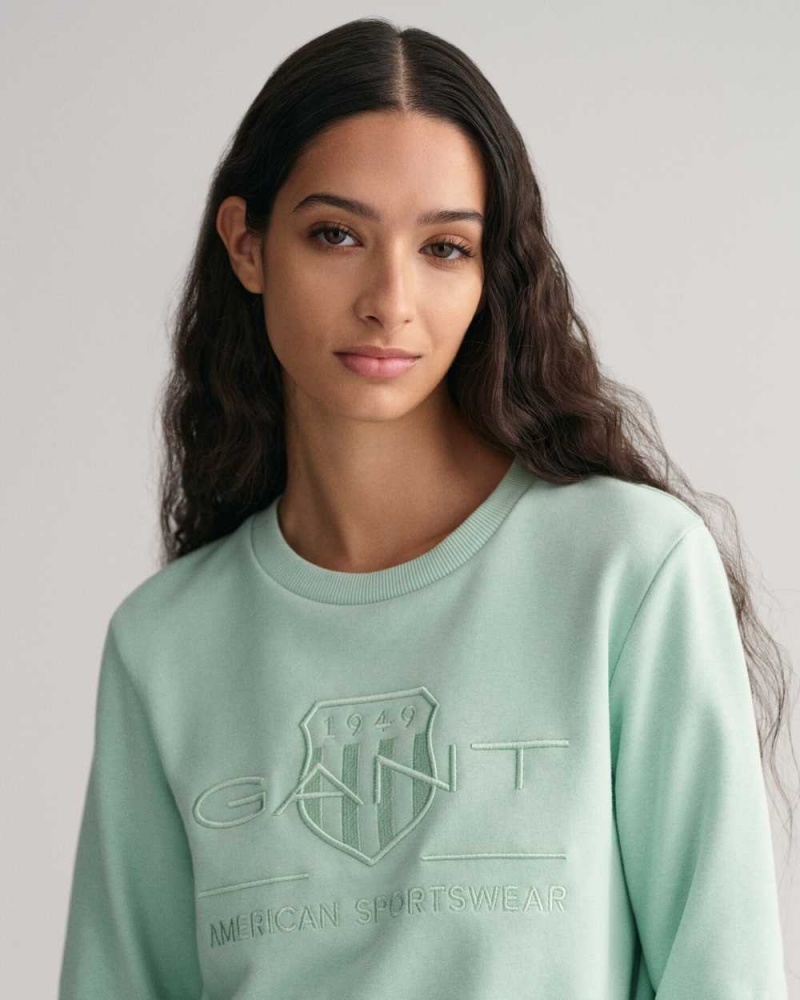 Gant Tonal Archive Shield Women's Sweatshirts Minty Green | MSFRC-1509