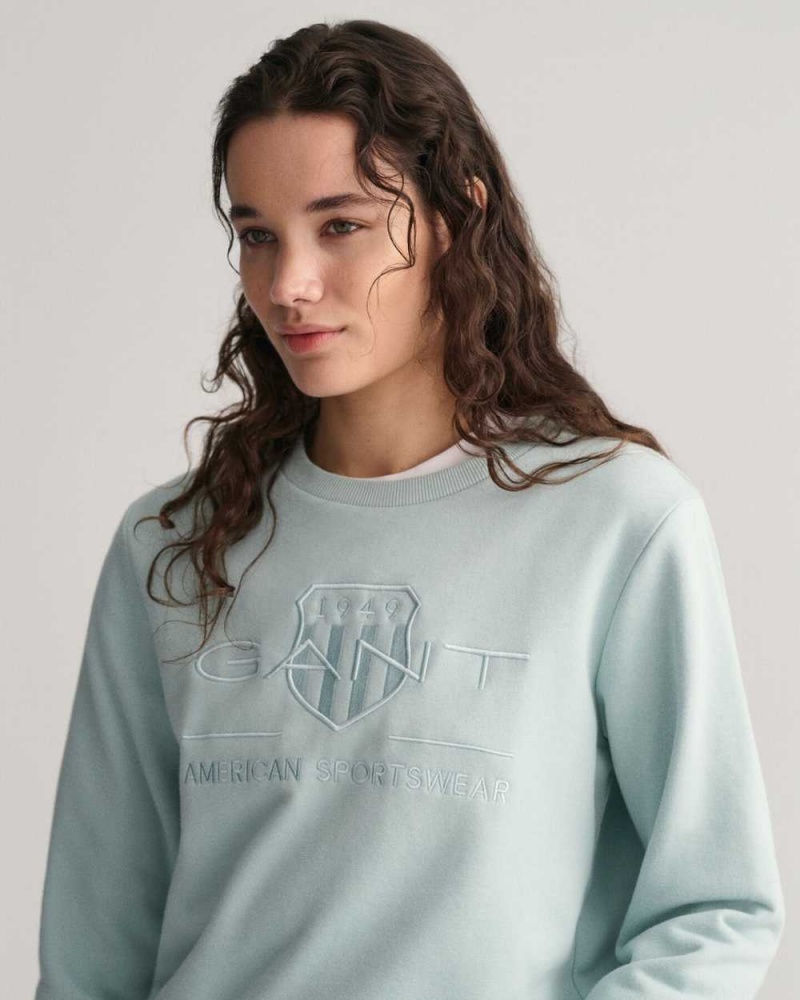 Gant Tonal Archive Shield Women's Sweatshirts Dusty Turquoise | LXVUB-2140