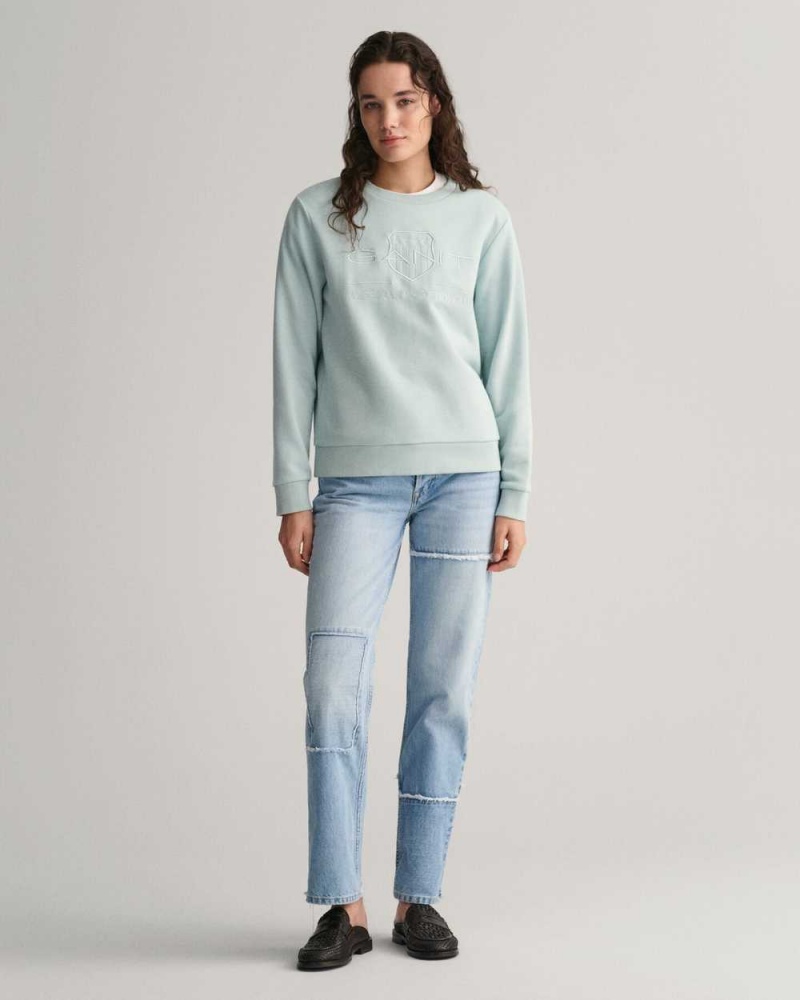 Gant Tonal Archive Shield Women's Sweatshirts Dusty Turquoise | LXVUB-2140