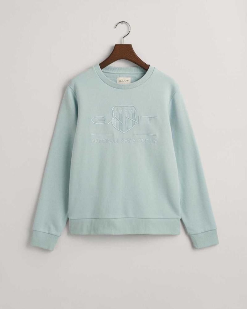 Gant Tonal Archive Shield Women's Sweatshirts Dusty Turquoise | LXVUB-2140