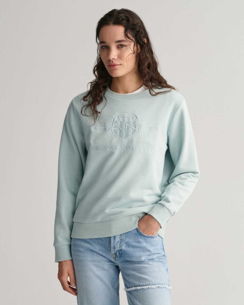 Gant Tonal Archive Shield Women\'s Sweatshirts Dusty Turquoise | LXVUB-2140