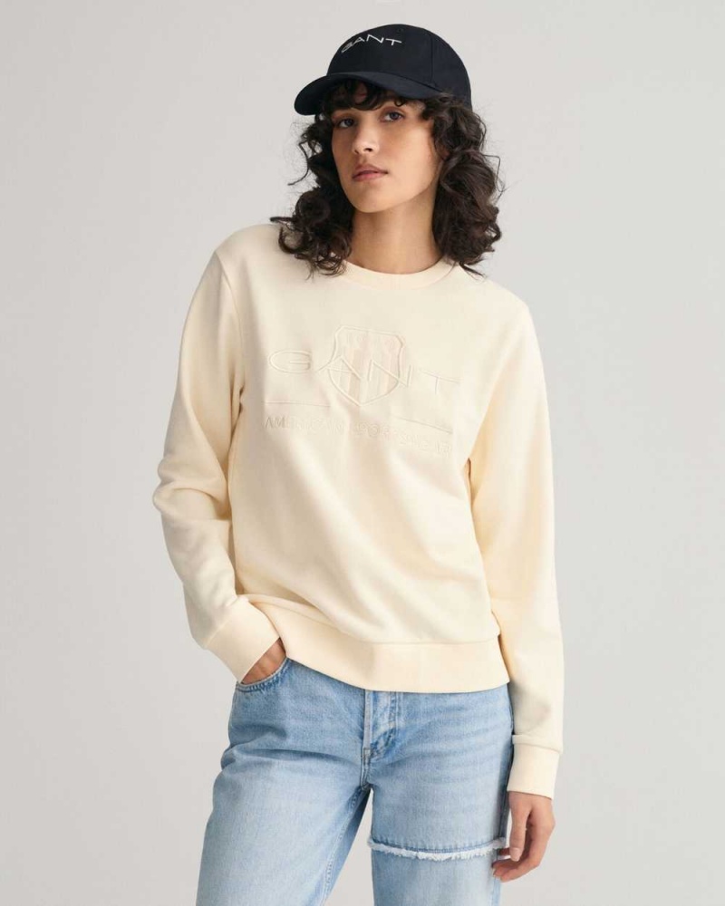 Gant Tonal Archive Shield Women\'s Sweatshirts Linen | OJEVW-2134