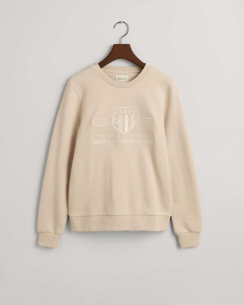 Gant Tonal Archive Shield Women\'s Sweatshirts Beige | LVIYQ-9064