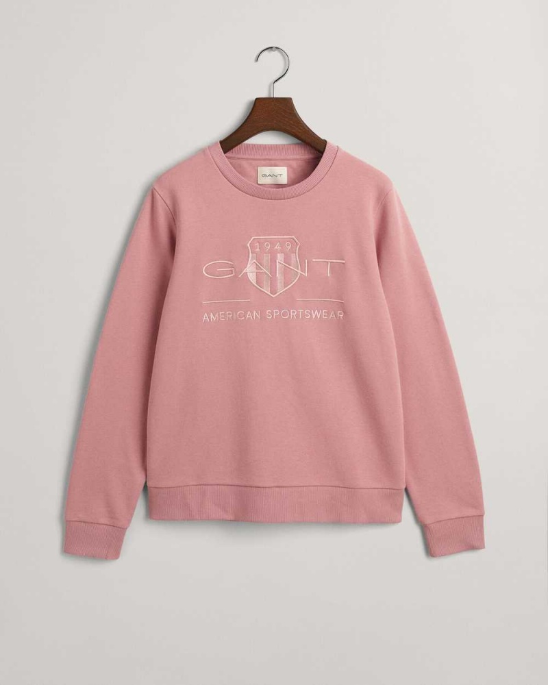 Gant Tonal Archive Shield Women\'s Sweatshirts Faded Pink Melange | TFIWM-7018