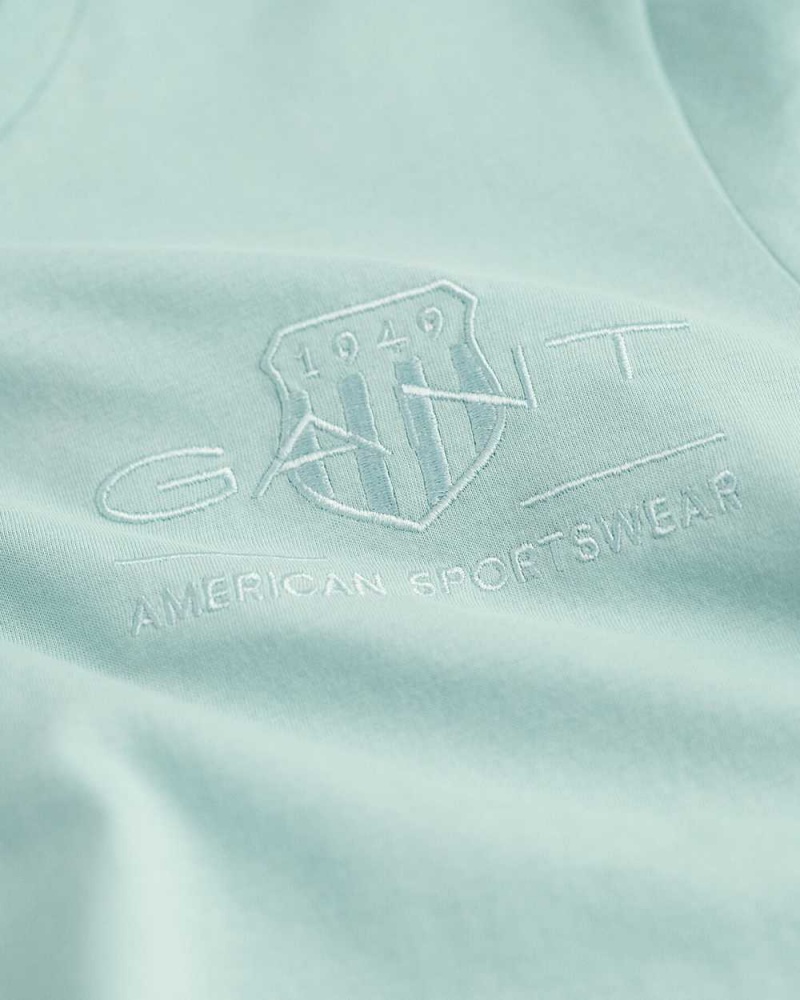 Gant Tonal Archive Shield Women's T-Shirt Dusty Turquoise | LQYOS-6738