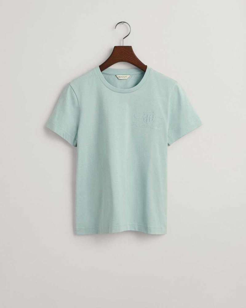 Gant Tonal Archive Shield Women\'s T-Shirt Dusty Turquoise | LQYOS-6738