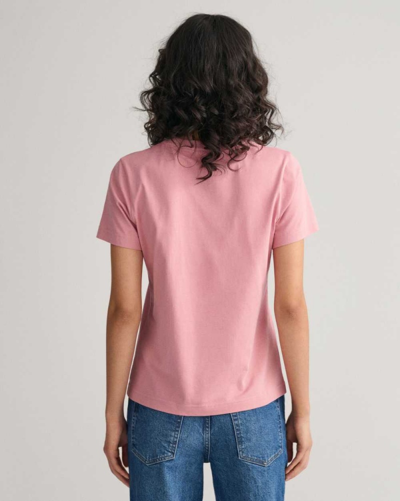 Gant Tonal Archive Shield Women's T-Shirt Faded Pink Melange | ASFCB-4927