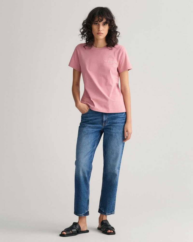 Gant Tonal Archive Shield Women's T-Shirt Faded Pink Melange | ASFCB-4927