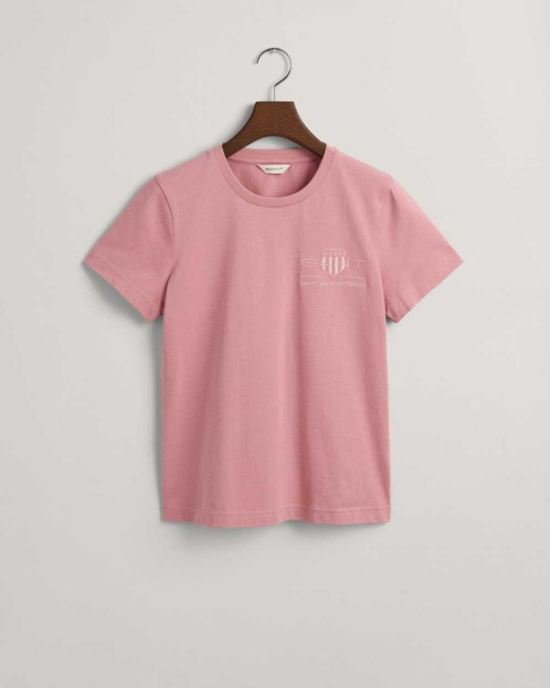 Gant Tonal Archive Shield Women's T-Shirt Faded Pink Melange | ASFCB-4927