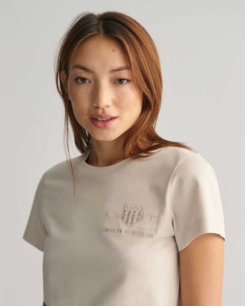 Gant Tonal Archive Shield Women's T-Shirt Beige | OSLIY-3862