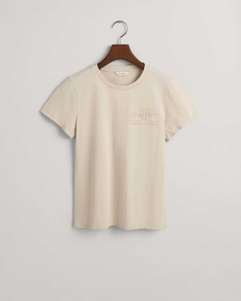 Gant Tonal Archive Shield Women's T-Shirt Beige | OSLIY-3862