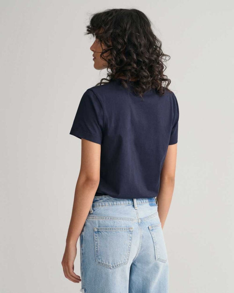 Gant Tonal Archive Shield Women's T-Shirt Evening Blue | TLBQK-6930