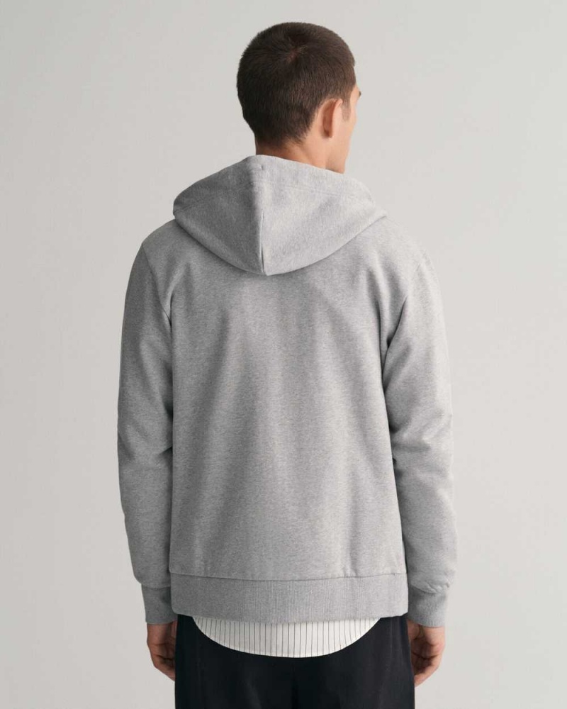 Gant Tonal Archive Shield Zip Men's Hoodie Grey Melange | DMSCJ-5396