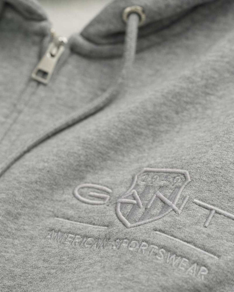 Gant Tonal Archive Shield Zip Men's Hoodie Grey Melange | DMSCJ-5396