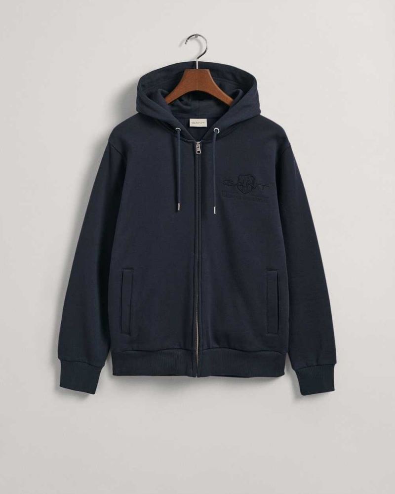 Gant Tonal Archive Shield Zip Men's Track Jackets Evening Blue | JAOVP-5180