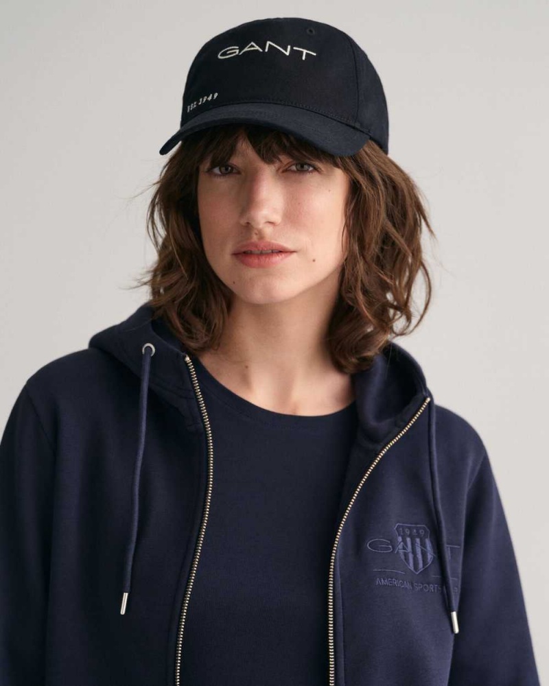 Gant Tonal Archive Shield Zip Women's Hoodie Evening Blue | BGNIH-9846