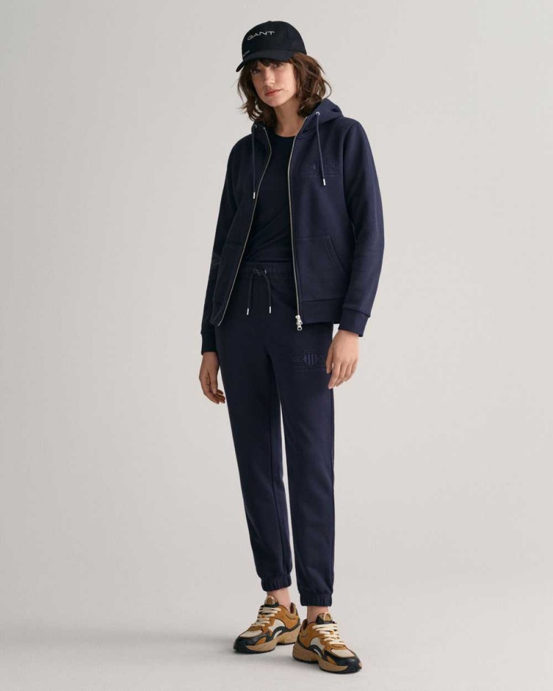 Gant Tonal Archive Shield Zip Women's Hoodie Evening Blue | BGNIH-9846