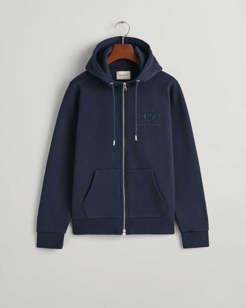 Gant Tonal Archive Shield Zip Women's Hoodie Evening Blue | BGNIH-9846