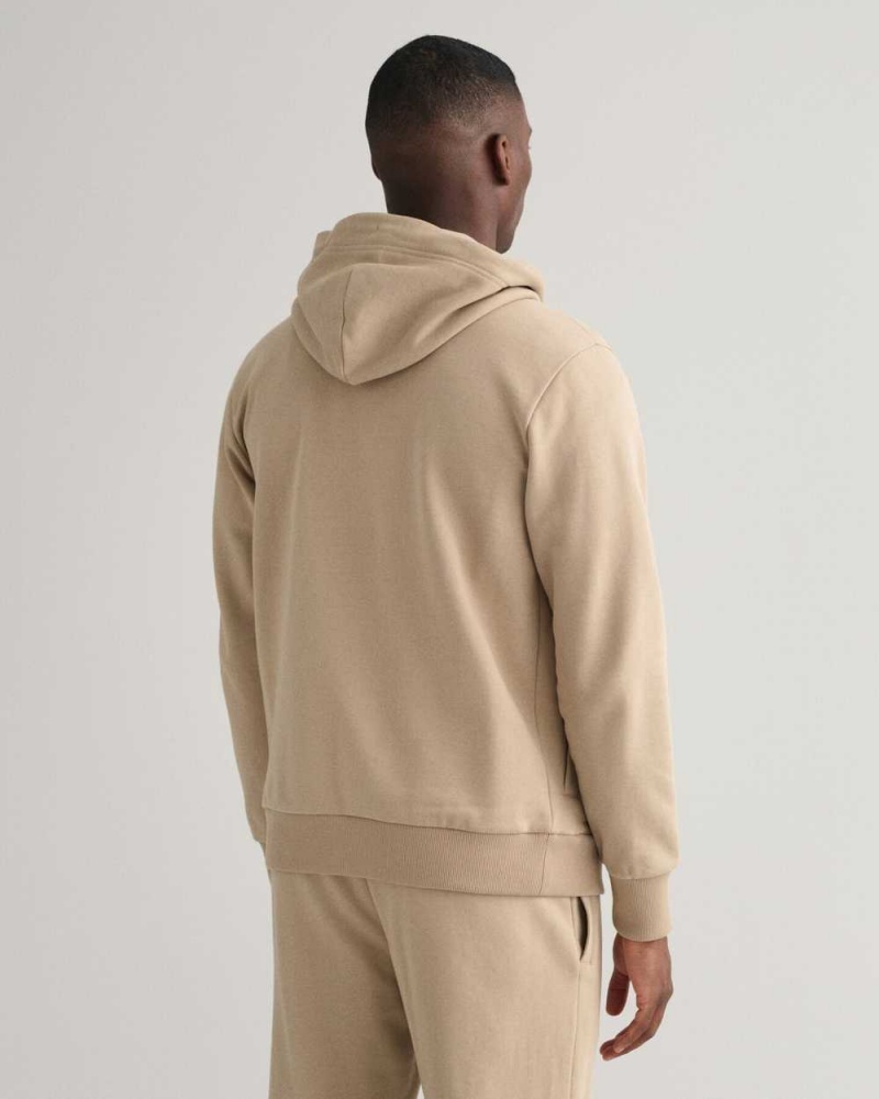 Gant Tonal Shield Zip Men's Hoodie Concrete Beige | ATNYI-5724