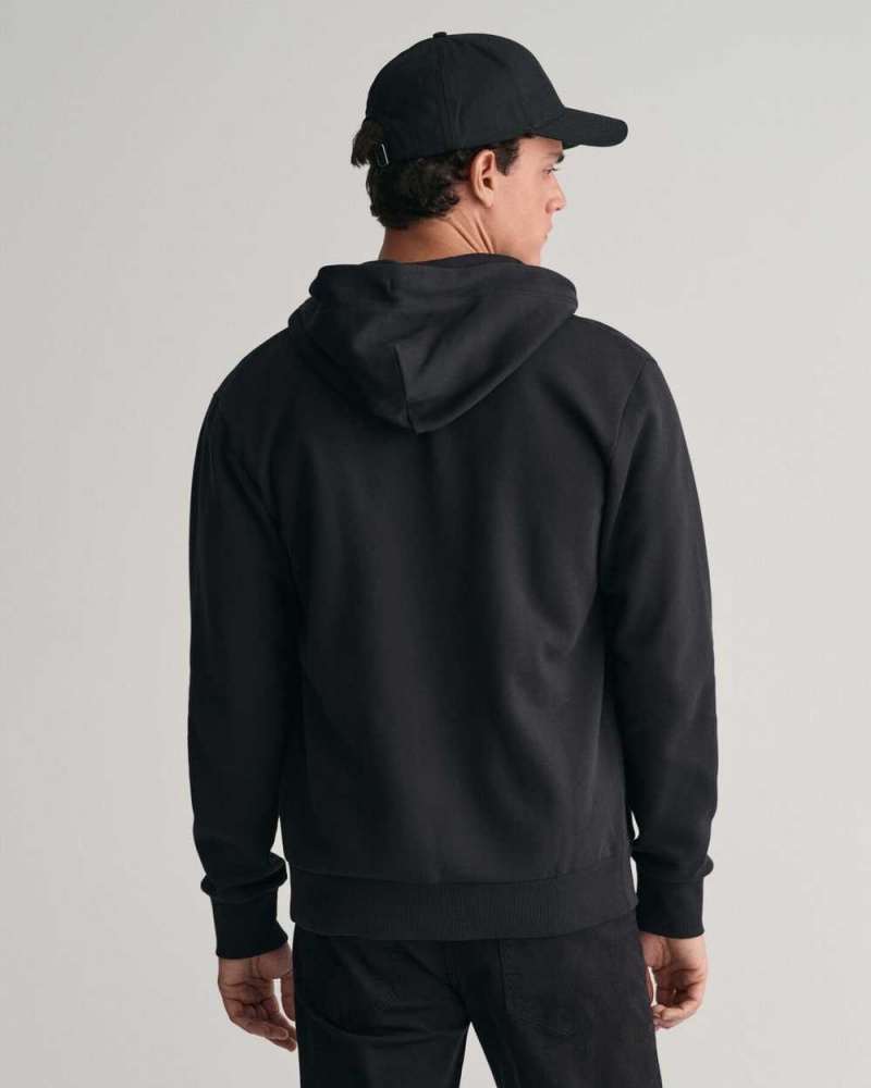 Gant Tonal Shield Zip Men's Track Jackets Black | BPQSY-6578