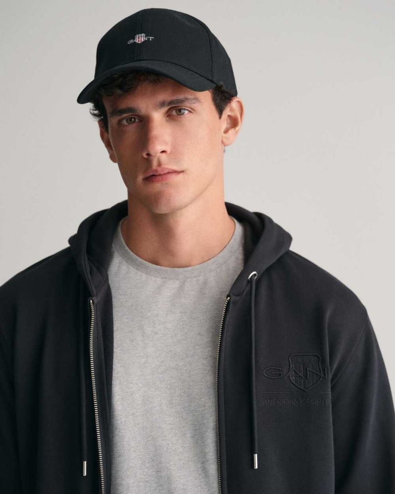 Gant Tonal Shield Zip Men's Track Jackets Black | BPQSY-6578