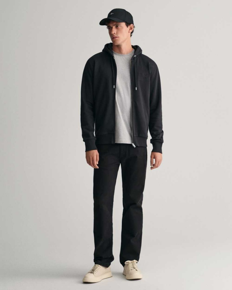 Gant Tonal Shield Zip Men's Track Jackets Black | BPQSY-6578