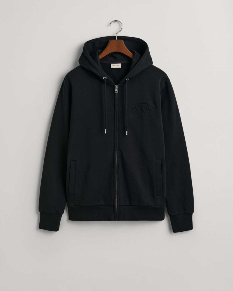 Gant Tonal Shield Zip Men's Track Jackets Black | BPQSY-6578