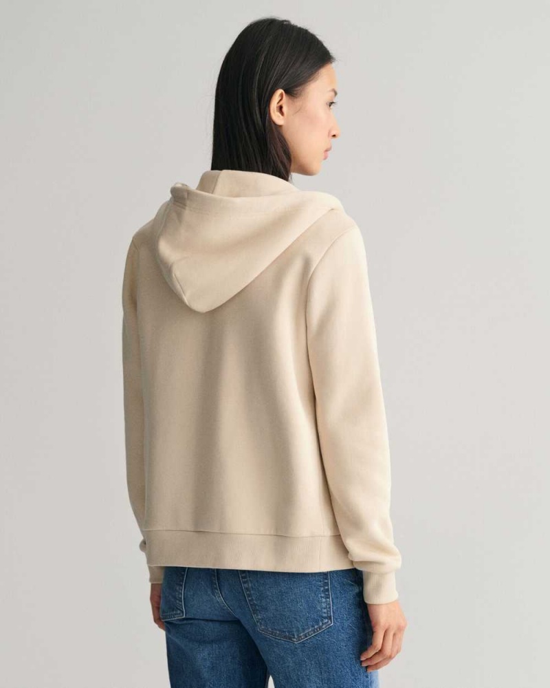 Gant Tonal Shield Zip Women's Hoodie Beige | DEKWJ-7396