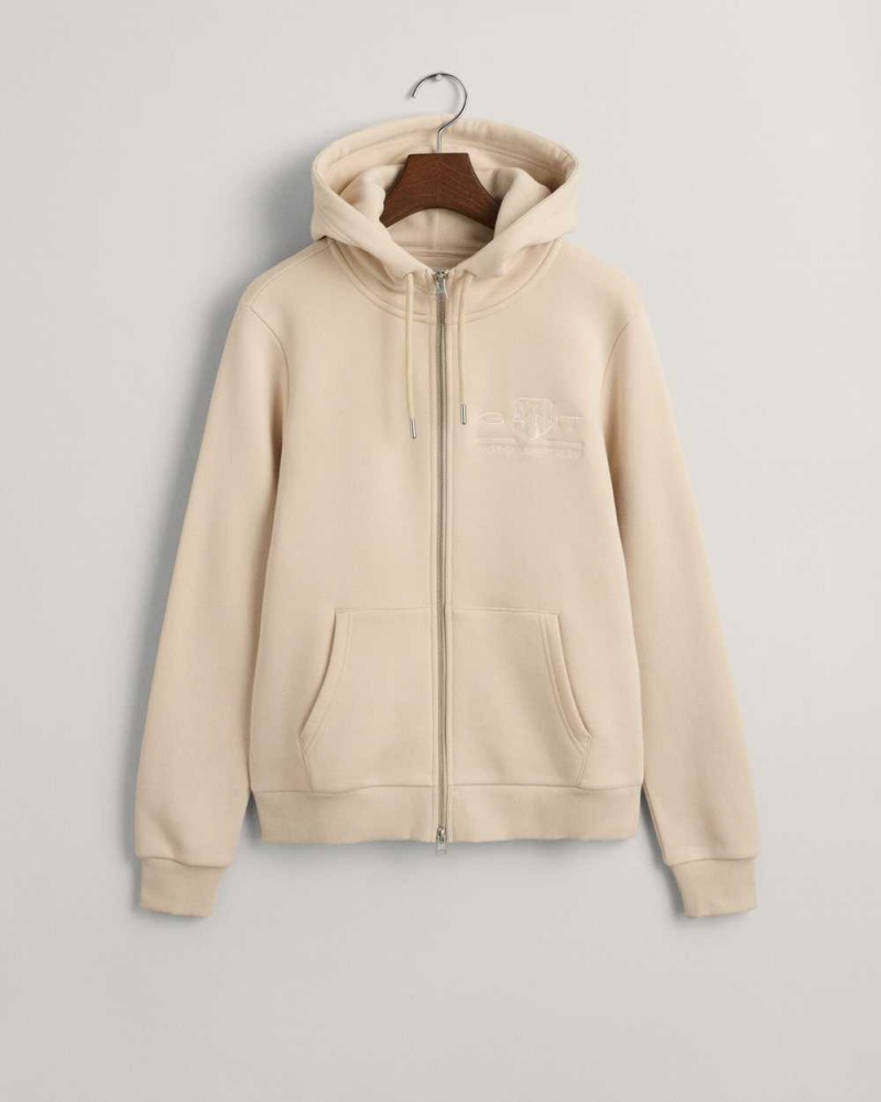 Gant Tonal Shield Zip Women's Hoodie Beige | DEKWJ-7396