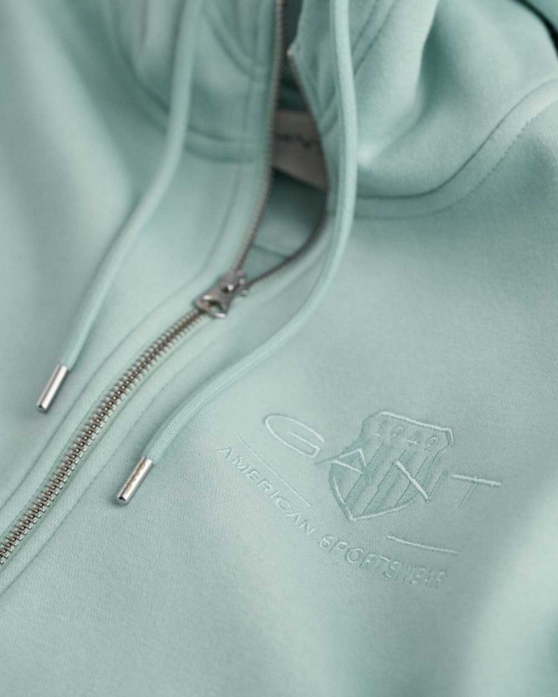 Gant Tonal Shield Zip Women's Hoodie Dusty Turquoise | NSFUL-8263