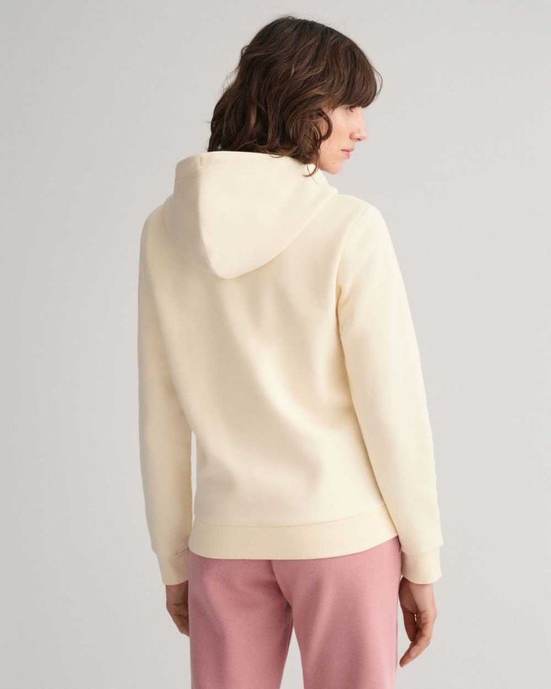 Gant Tonal Shield Zip Women's Hoodie Linen | EIFVL-5039