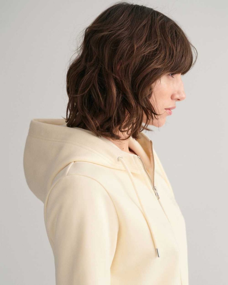 Gant Tonal Shield Zip Women's Hoodie Linen | EIFVL-5039