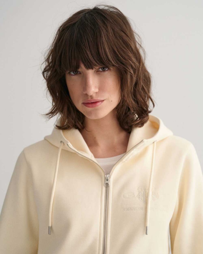 Gant Tonal Shield Zip Women's Hoodie Linen | EIFVL-5039