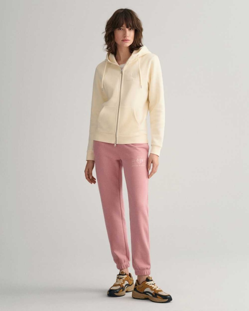 Gant Tonal Shield Zip Women's Hoodie Linen | EIFVL-5039