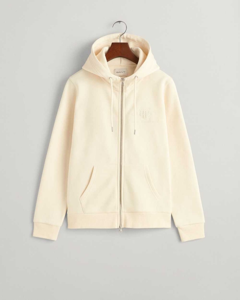 Gant Tonal Shield Zip Women's Hoodie Linen | EIFVL-5039