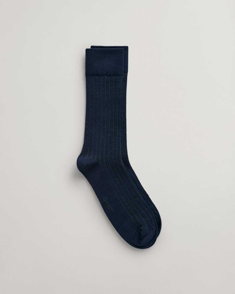 Gant Two Color Ribbed Men\'s Socks Evening Blue | GDQBV-3216