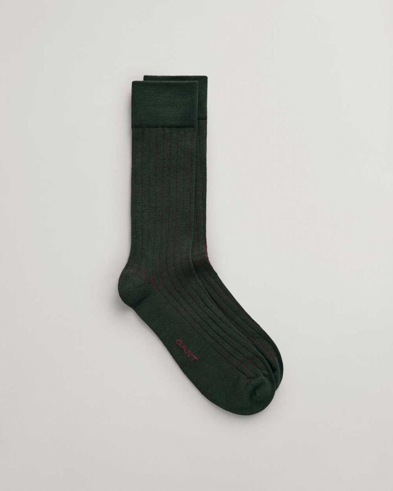 Gant Two Color Ribbed Men\'s Socks Tartan Green | CBZVE-8451