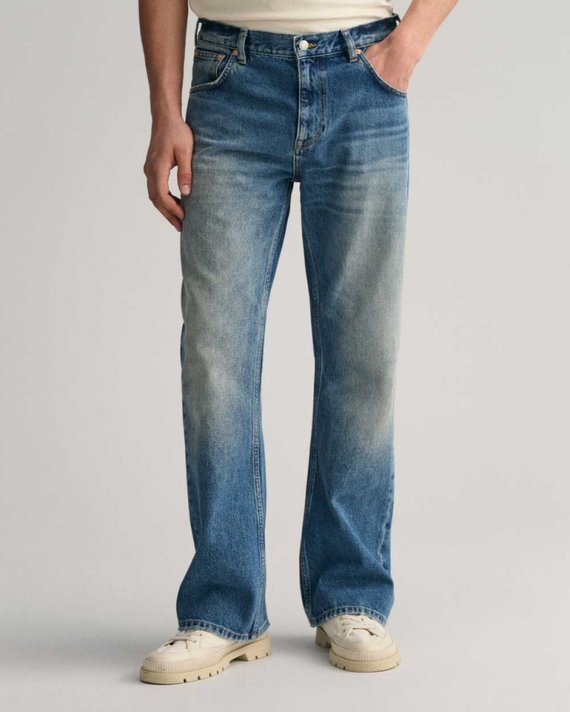 Gant Vintage Wash Bootcut Men's Jeans Mid Blue Vintage | IGUFK-4790