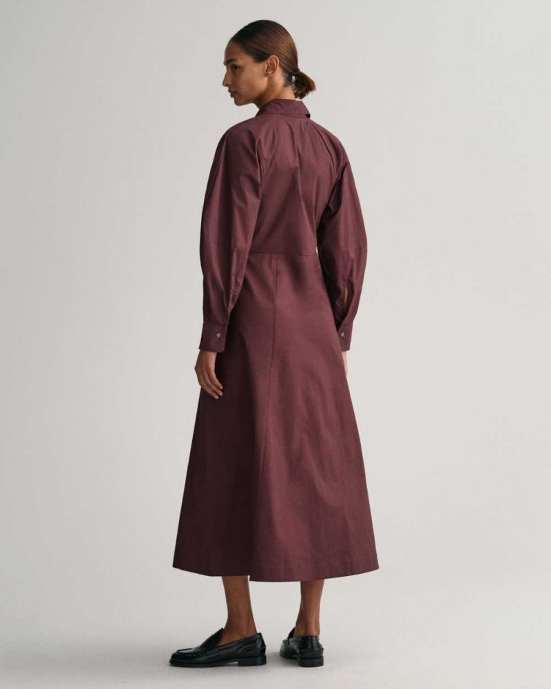 Gant Volume Sleeve Shirt Women's Dress Dark Red Brown | JUPYA-0857