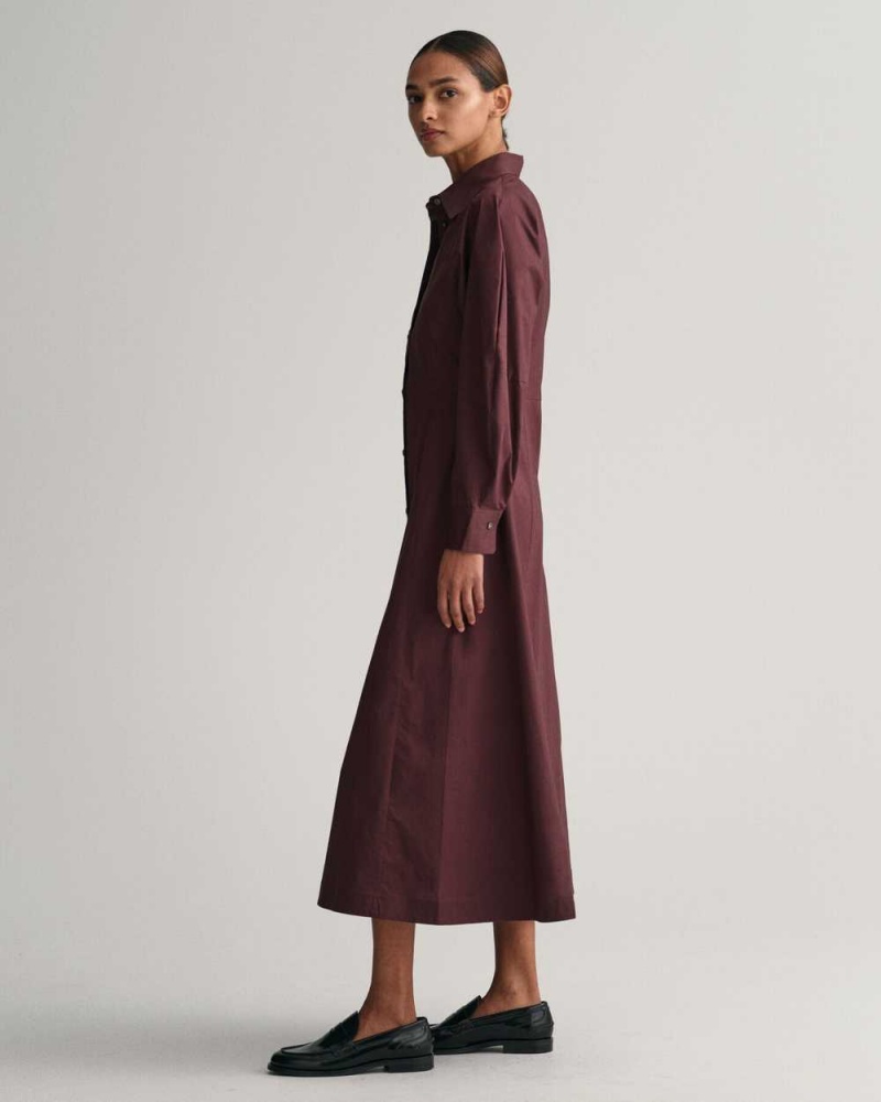 Gant Volume Sleeve Shirt Women's Dress Dark Red Brown | JUPYA-0857