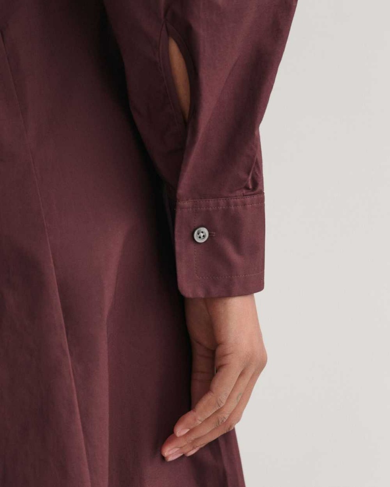 Gant Volume Sleeve Shirt Women's Dress Dark Red Brown | JUPYA-0857