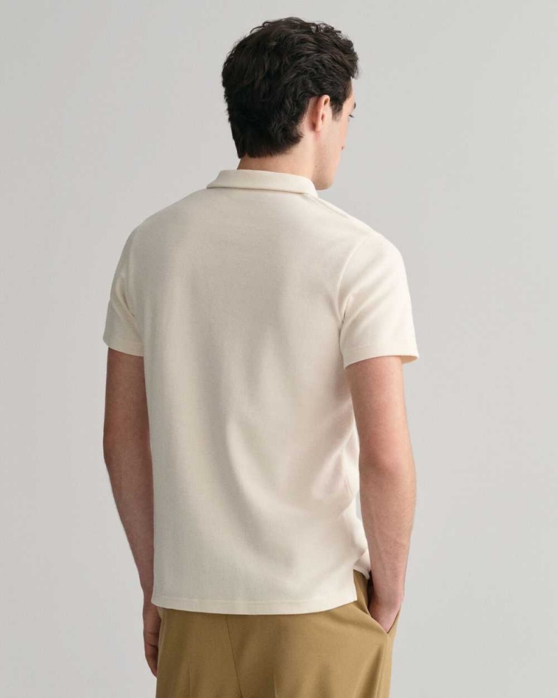 Gant Waffle Texture Piqué Men's Polo Shirt Cream | BYTGE-7960