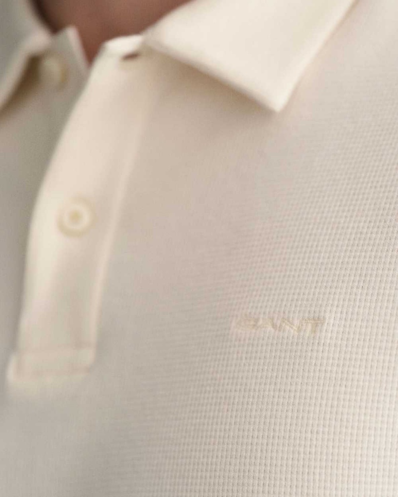 Gant Waffle Texture Piqué Men's Polo Shirt Cream | BYTGE-7960