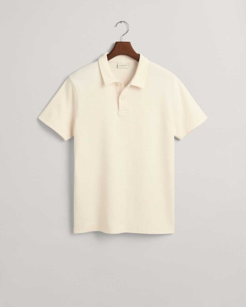 Gant Waffle Texture Piqué Men's Polo Shirt Cream | BYTGE-7960